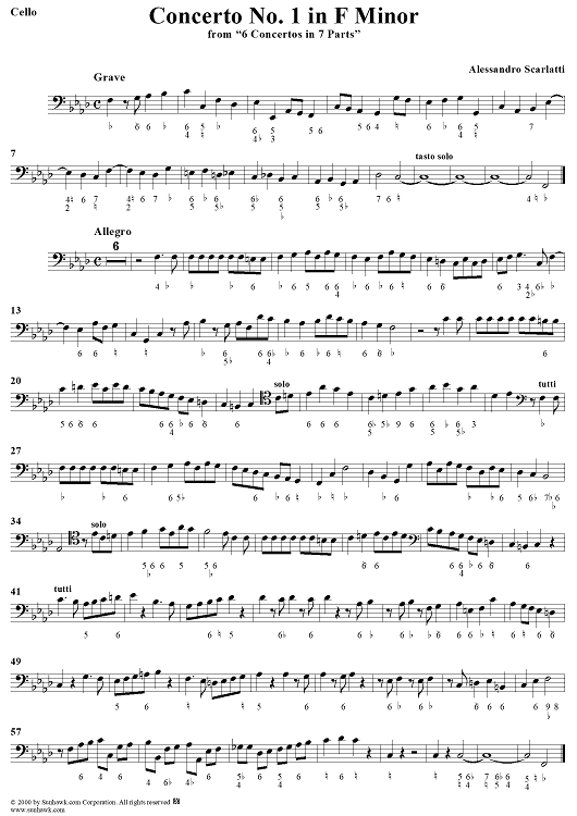 Concerto No. 1 in F Minor  from "6 Concerti Grossi" - From "6 Concertos in 7 Parts" - Cello