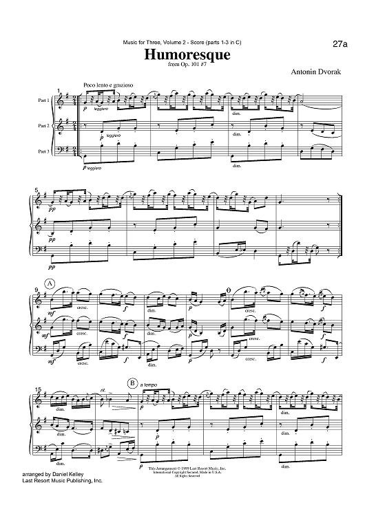 Humoresque - from Op. 101 #7 - Score