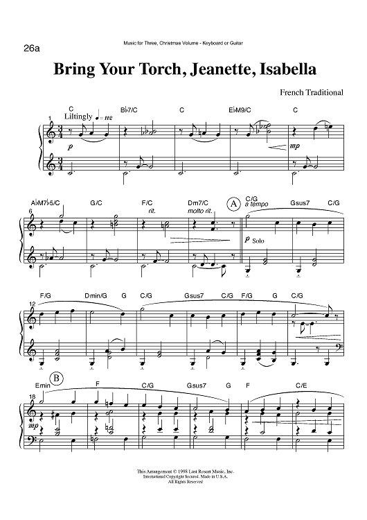 Bring Your Torch, Jeanette, Isabella - Keyboard or Guitar