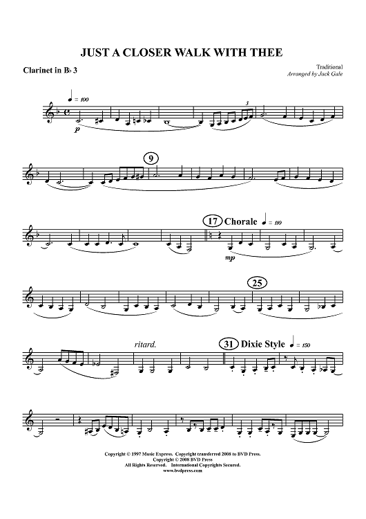 Just a Closer Walk With Thee - Clarinet 3 in B-flat (op. Alto Cl.)