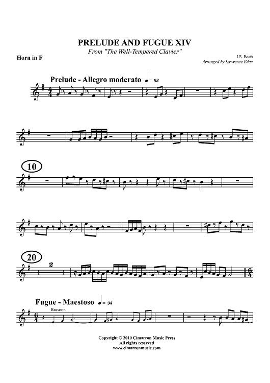 Prelude and Fugue XIV - From "The Well-Tempered Clavier" - Horn in F