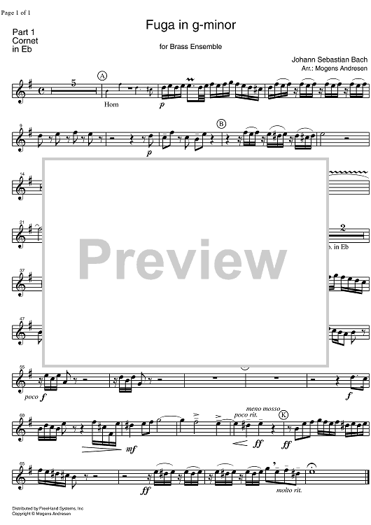 Fugue g minor BWV 578 - E-flat Cornet 1