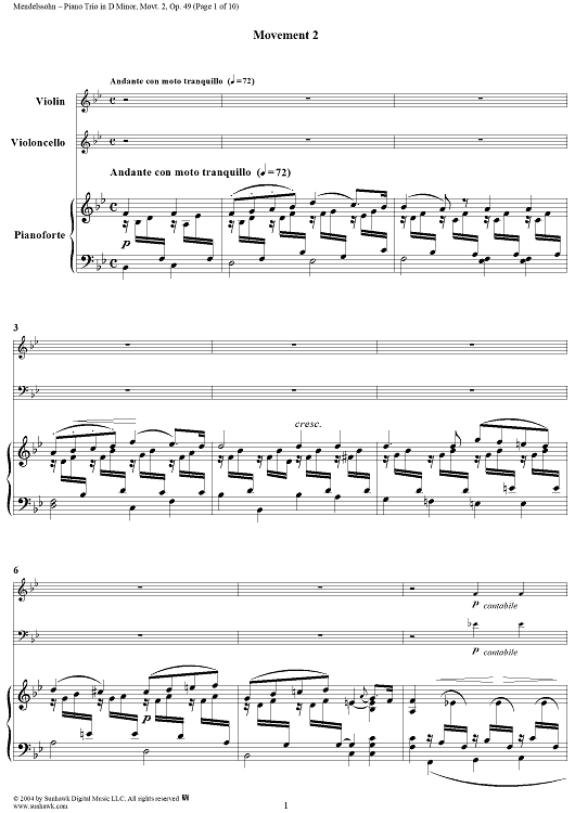 Piano Trio in D minor, Op. 49, Movt. 2 - Score