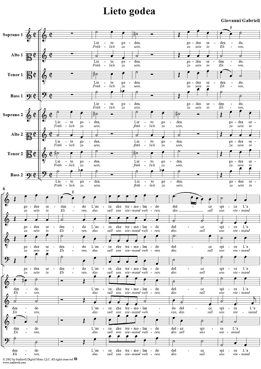 Lieto godea     (8-voice/2 choir madrigal)