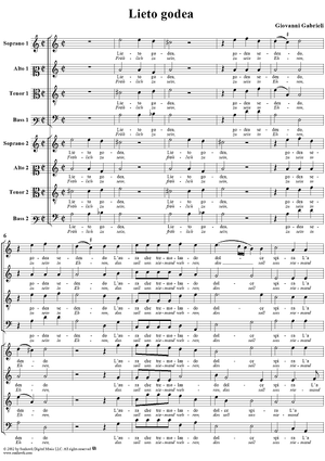 Lieto godea     (8-voice/2 choir madrigal)