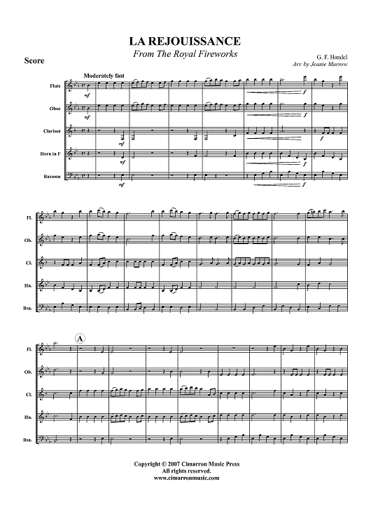 La Rejouissance - from The Royal Fireworks - Score