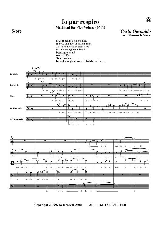 Io pur respiro - Score