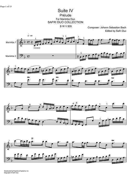 Suite  4 F Major BWV 809 - Score