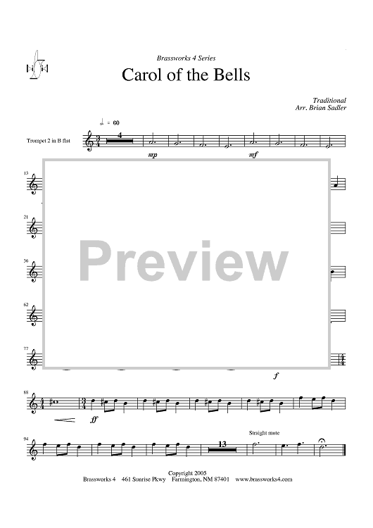 Carol of the Bells - Trumpet 2 in B-flat
