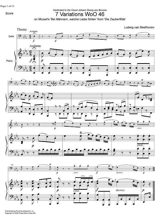 7 Variations WoO 46 - Score