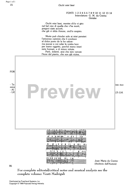 Occi miei lassi from 20 Madrigali - Notes