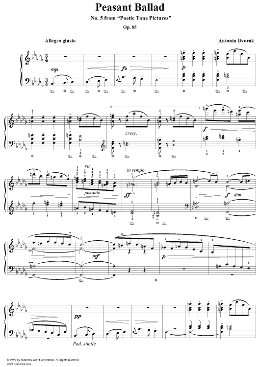 Peasant Ballad, No. 5 from "Poetic Tone Pictures",  Op. 85