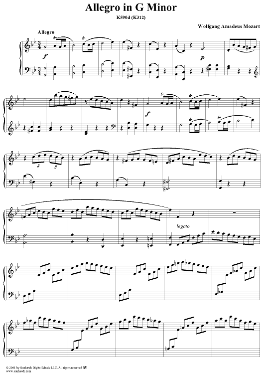 Allegro einer Sonate, K590d (K312)