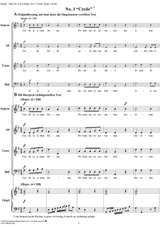 Mass No. 6 in G Major, "Nikolaimesse": No. 3, Credo