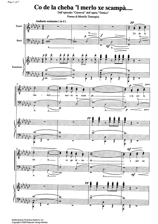 Co de la cheba 'l merlo xe scampà - Score