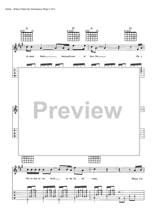 When I Paint My Masterpiece" Sheet Music by Bob Dylan for Guitar Tab
