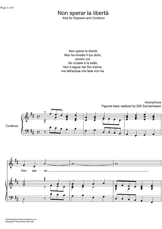Non sperar la libertà - Score