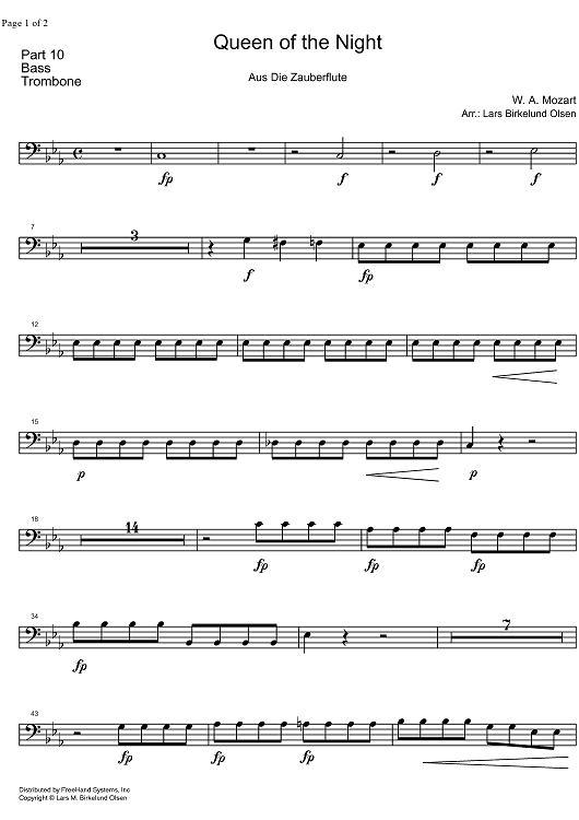 Der Hölle Rache kocht in Meinen Herzen from Die Zauberflöte KV620 - Bass Trombone