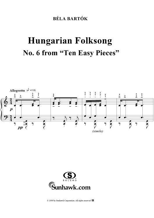 Hungarian Folksong (No. 6 from Ten Easy Pieces)