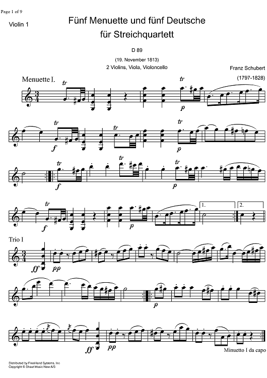 5 Minuets D89 - Violin 1
