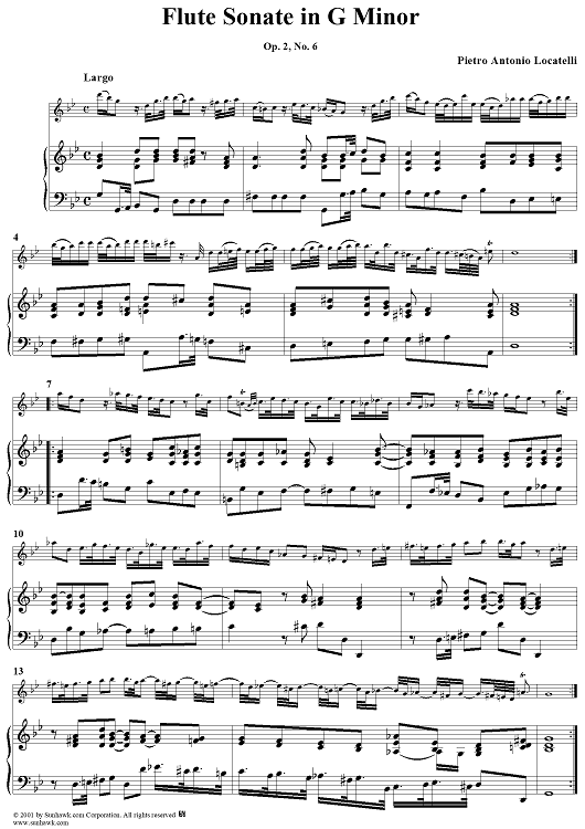 Flute Sonata in G Minor, Op. 2, No. 6 - Piano Score