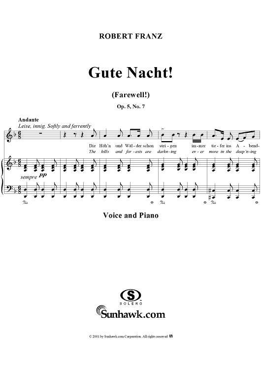 Twelve Songs, op. 5, no. 7: Farewell!  (Gute Nacht!)