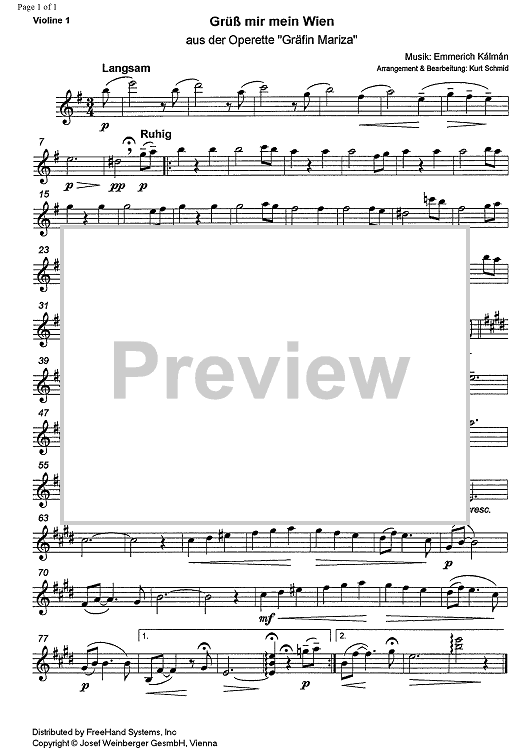 Grüss mir mein Wien from Gräfin Mariza - Violin 1
