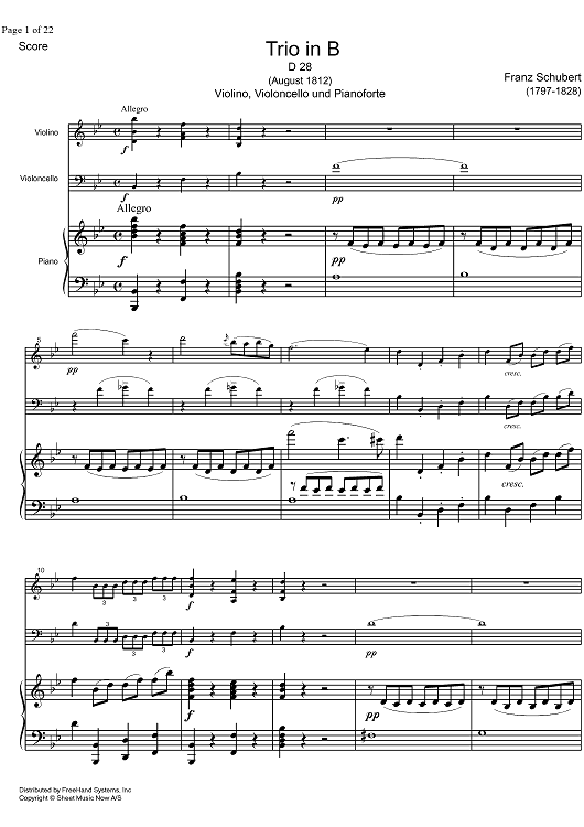 Piano Trio Bb Major D28 - Score