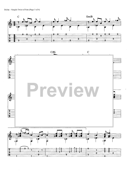 Simple Twist of Fate" Sheet Music by Bob Dylan for Guitar Tab/Chords