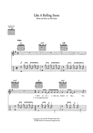 Like a Rolling Stone Sheet Music by Bob Dylan for Guitar Tab
