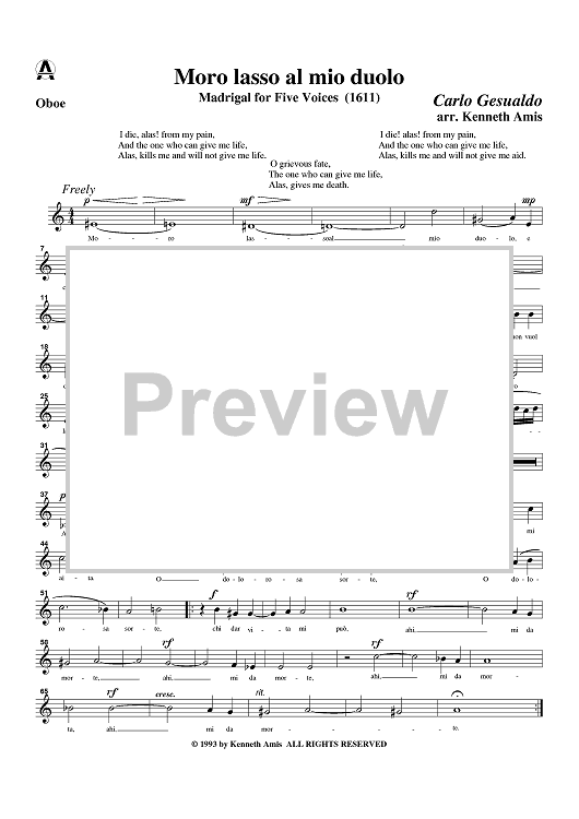 Moro lasso al mio duolo - Oboe