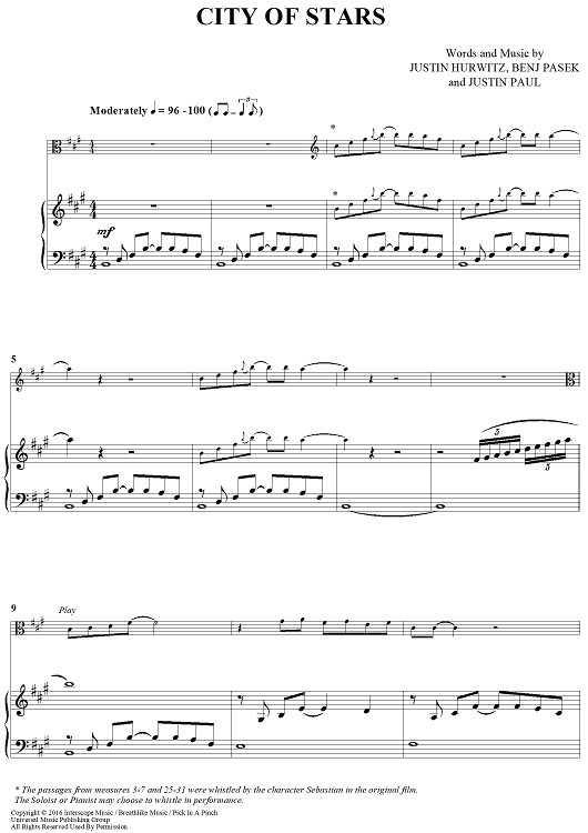 City of Stars - from La La Land - Alto Clef Instruments