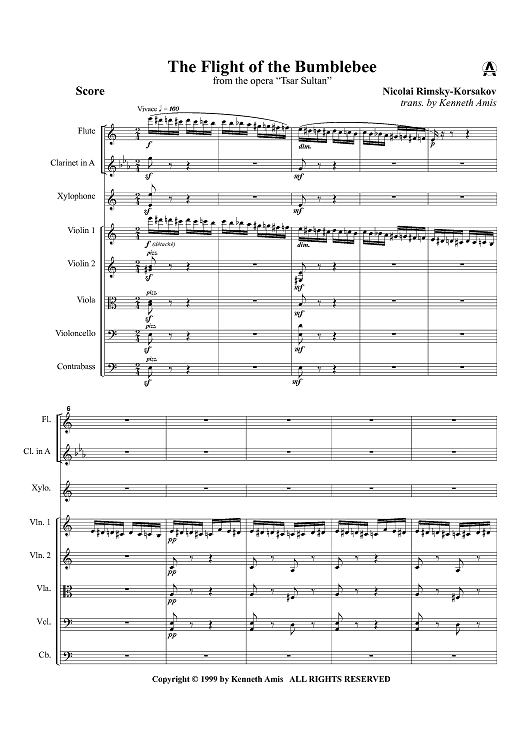 The Flight of the Bumblebee from the opera "Tsar Sultan" - Score