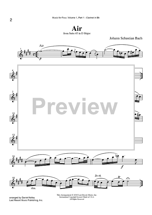 Air - from Suite #3 in D Major - Part 1 Clarinet in Bb