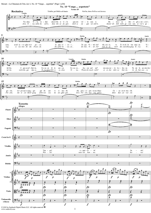 "Vengo … aspettate", No. 10 from "La Clemenza di Tito", Act 1 (K621) - Full Score
