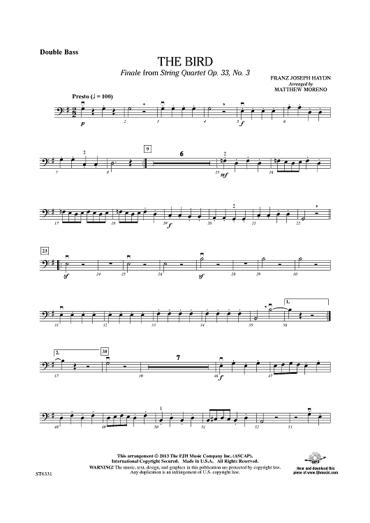 The Bird (Finale from String Quartet Op. 33 No. 3) - Double Bass