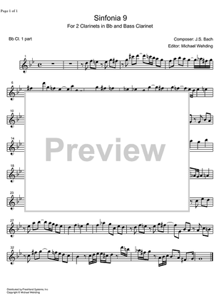 Three Part Sinfonia No. 9 BWV 795 f minor - B-flat Clarinet 1