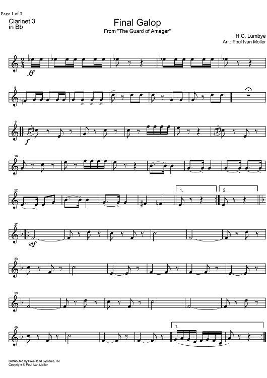 Final Galop from the Guard of Amager - B-flat Clarinet 3