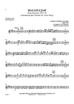 Hallelujah - from "Messiah", HWV 56 (introducing the Chorale "Ein' feste Burg") - Trumpet 1 in Bb