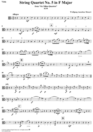 String Quartet No 5. in F Major, K158 - Viola