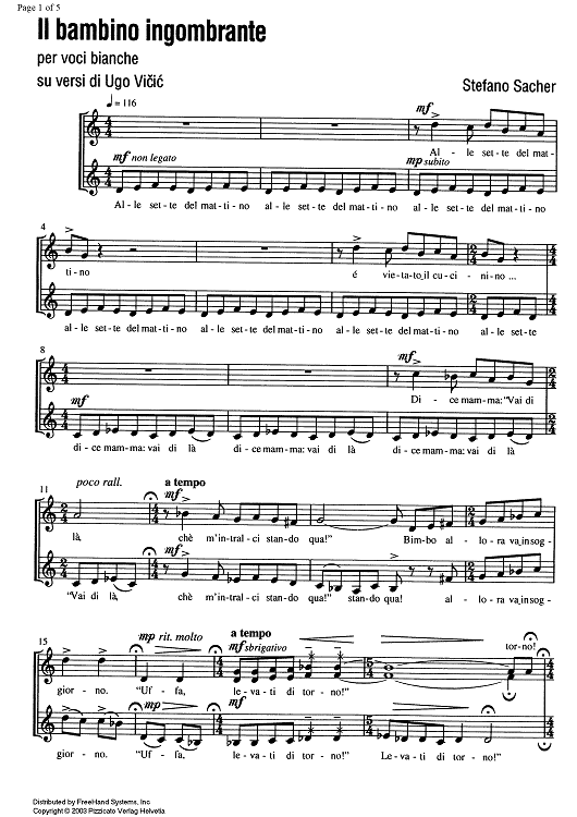 Il bambino ingombrante - Score