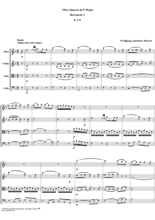Oboe Quartet, K370, Movement 3 - Score