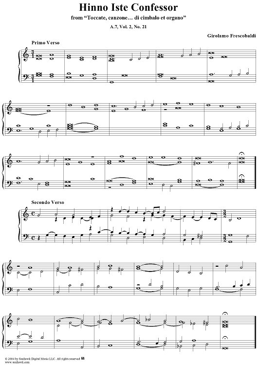 Hinno Iste Confessor, No. 21 from "Toccate, canzone ... di cimbalo et organo", Vol. II