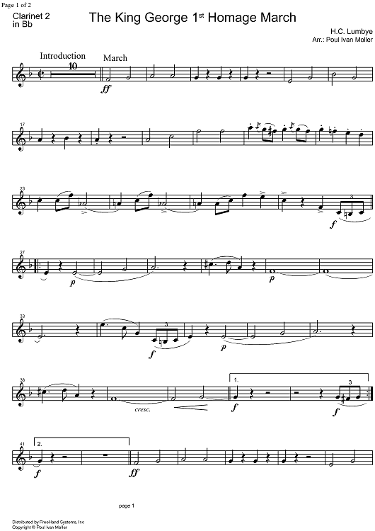 King George 1st Homage March - B-flat Clarinet 2