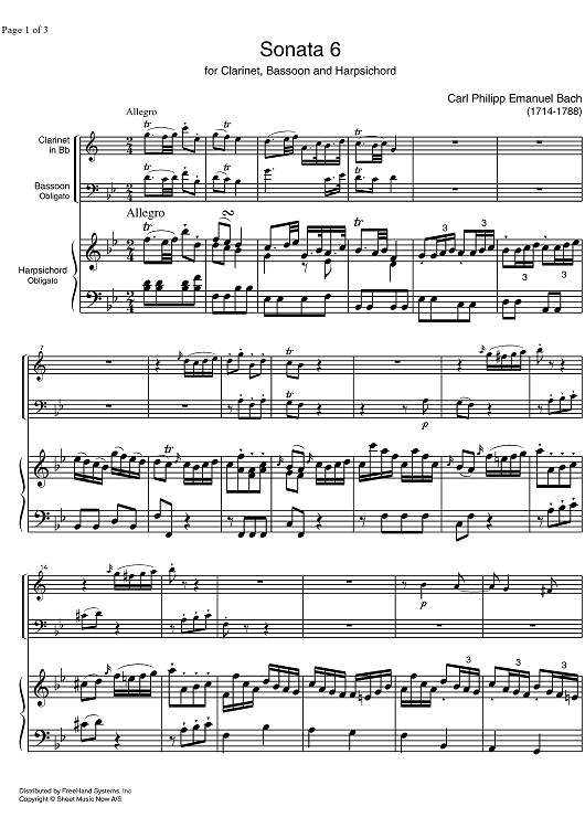 Sonata No. 6 Bb Major - Score