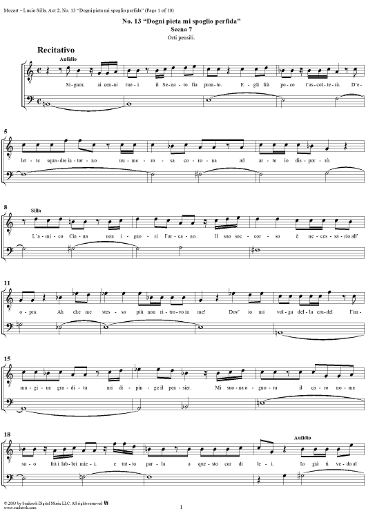 Recitative and Aria: Dogni pietà m ispoglio perfidae, No. 13 from "Lucio Silla", Act 2 - Full Score