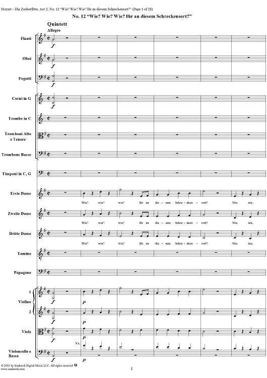 "Wie? Wie? Wie? Ihr an diesem Schreckensort?", No. 12 from  "Die Zauberflöte", Act 2 (K620) - Full Score
