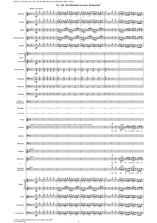 Di Madride noi siam Mattadori, No. 12b from "La Traviata", Act 2 - Full Score