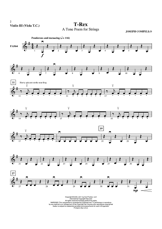 T-Rex - A Tone Poem for Strings - Violin 3 (Viola T.C.)