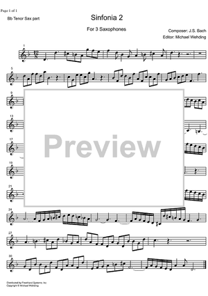 Three Part Sinfonia No. 2 BWV 788 c minor - B-flat Tenor Saxophone